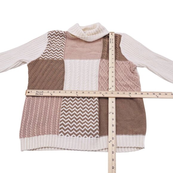 Liz Claiborne Woman Patchwork Turtleneck Sweater 2X beige brown - Picture 3 of 4